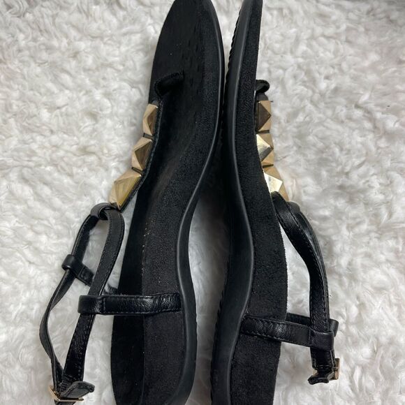 Vionic .toe post black ankle strap sandals geometric gold studs accent SZ8 - Picture 6 of 7
